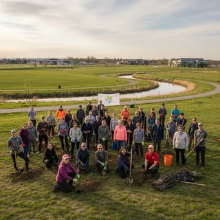 Volunteers planting trees in a park during Brampton's Earth Day event, April 18, 2026.