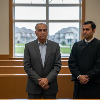 Guramrit Sidhu, accused drug kingpin, in a realistic Brampton setting, professionally photographed.