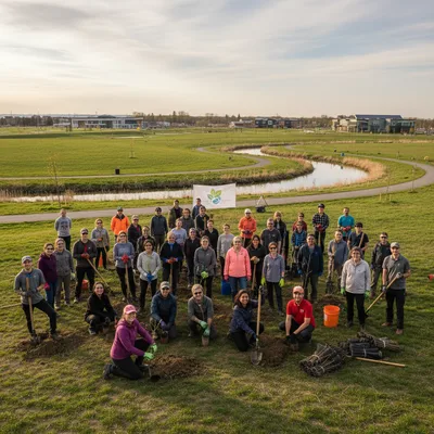 Volunteers planting trees in a park during Brampton's Earth Day event, April 18, 2026.