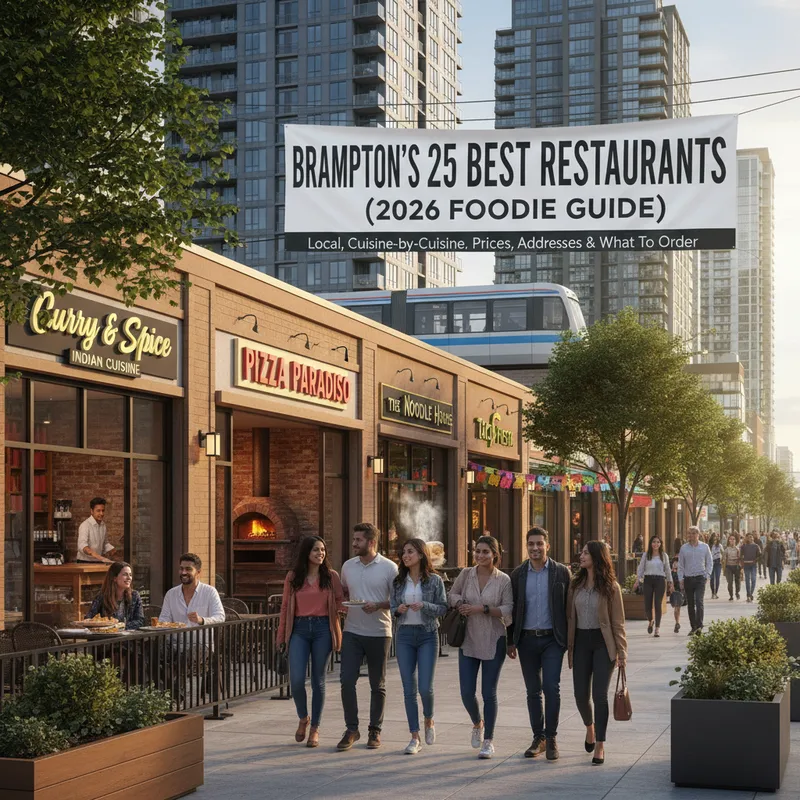 Photorealistic restaurant interiors in Brampton, showcasing diverse cuisines for a 2026 foodie guide.