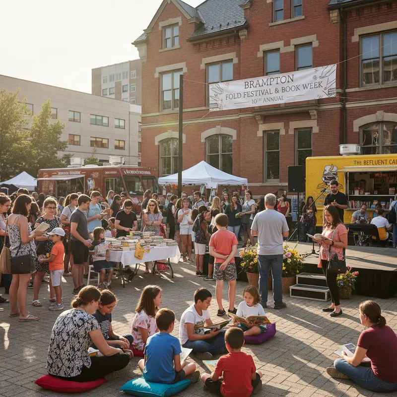 People gather for Brampton's Festival of Literary Diversity and Book Week, enjoying diverse literary events.