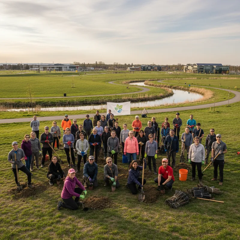Volunteers planting trees in a park during Brampton's Earth Day event, April 18, 2026.