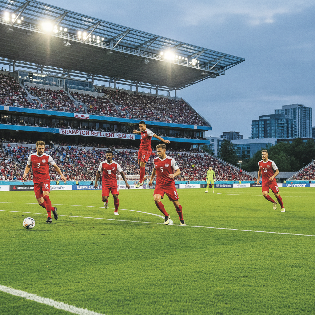 Brampton players in dynamic action on a soccer field, showcasing elite talent development.
