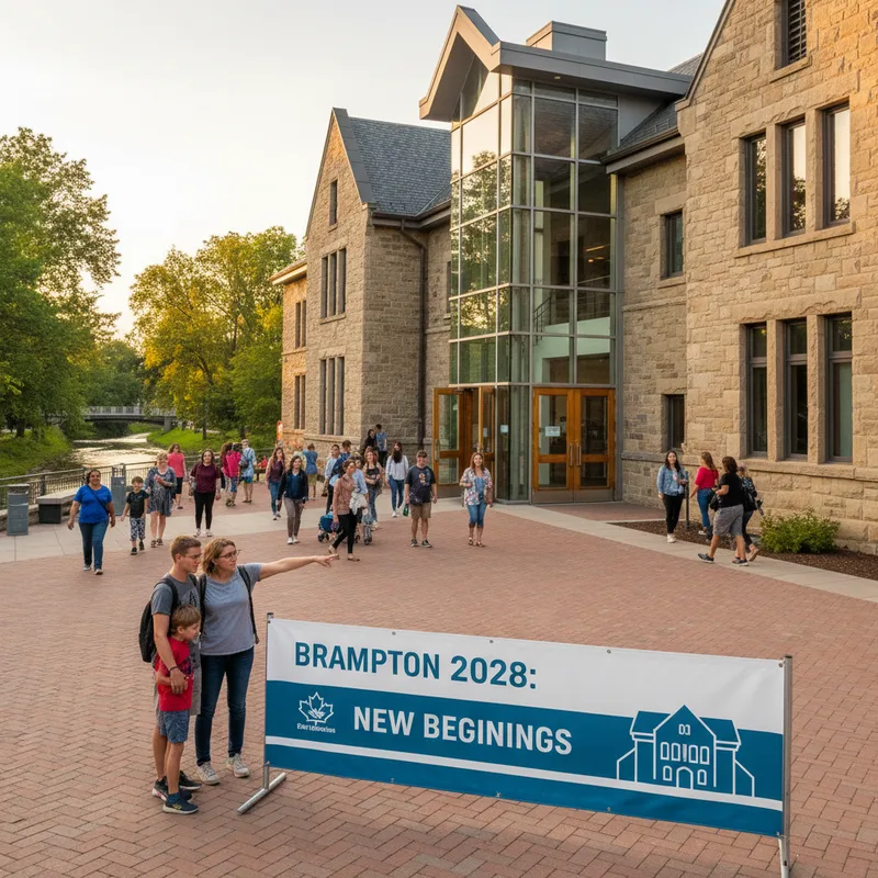 Brampton city hall with a warm, natural color palette, reflecting a lifestyle photograph.