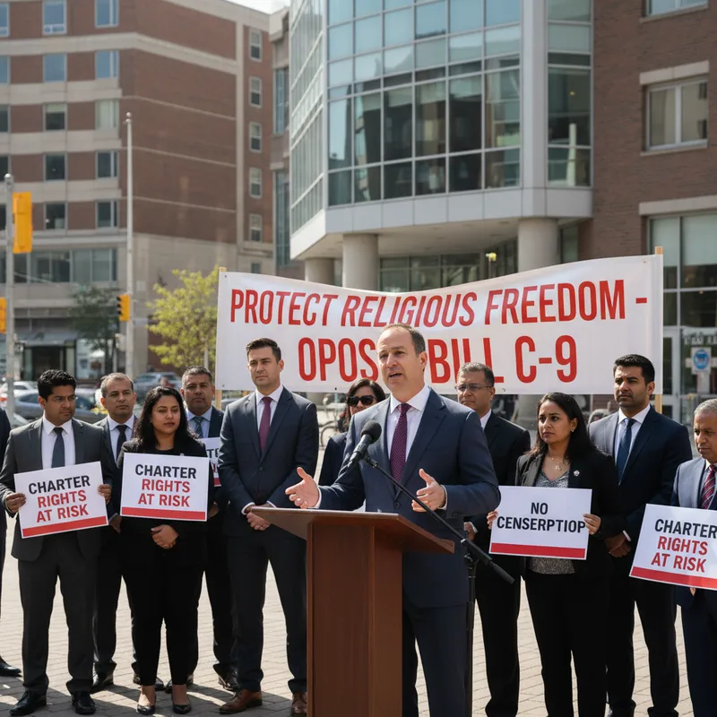 Brampton Mayor Patrick Brown speaking at a press conference regarding federal hate speech legislation.