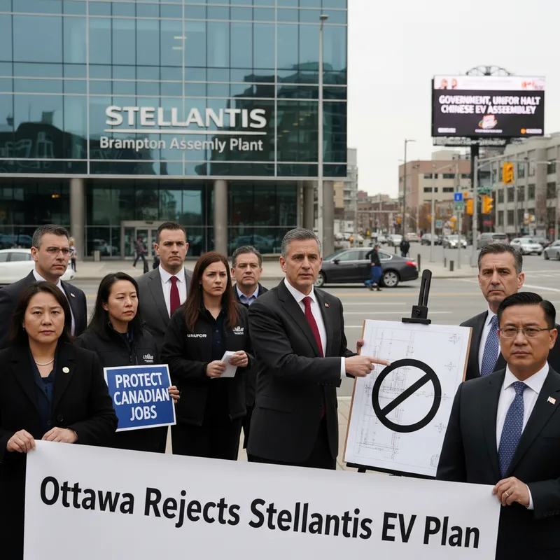 Stellantis plan rejected: Canadian government and Unifor concerned about Brampton EV assembly job losses.