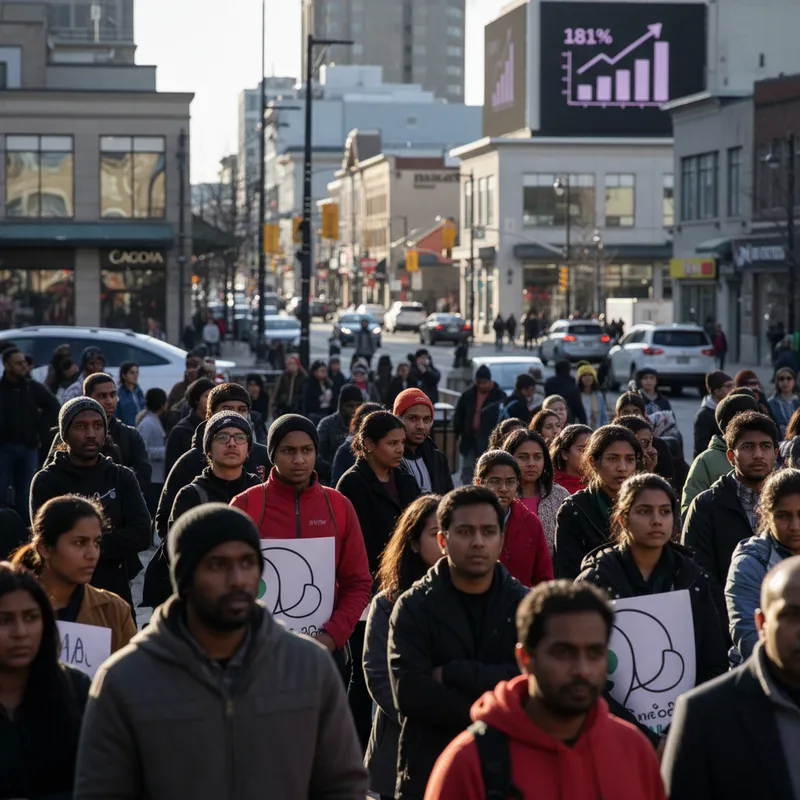 Brampton street scene with diverse residents, symbolizing increased hate crimes against minority groups.